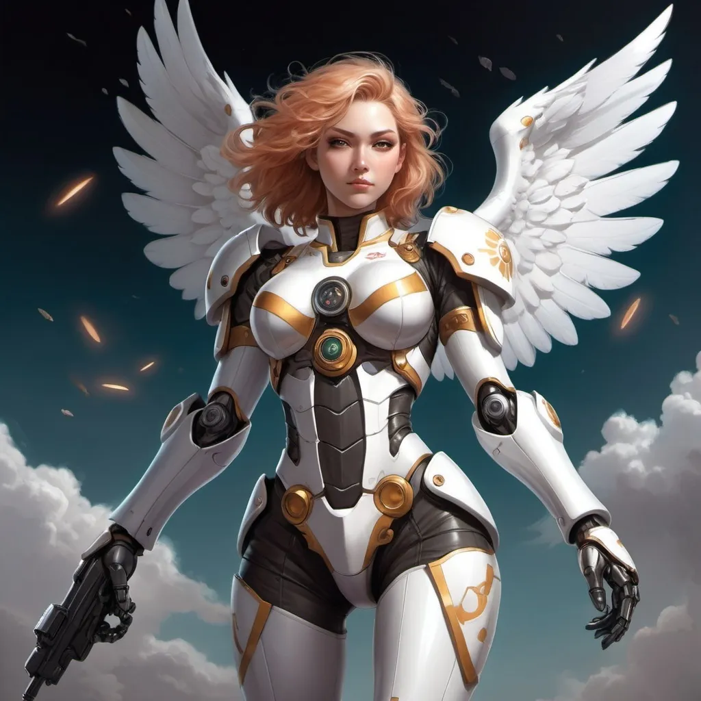 Prompt: a magic the gathering token, for a full body female angel mecha pilot anime fantasy