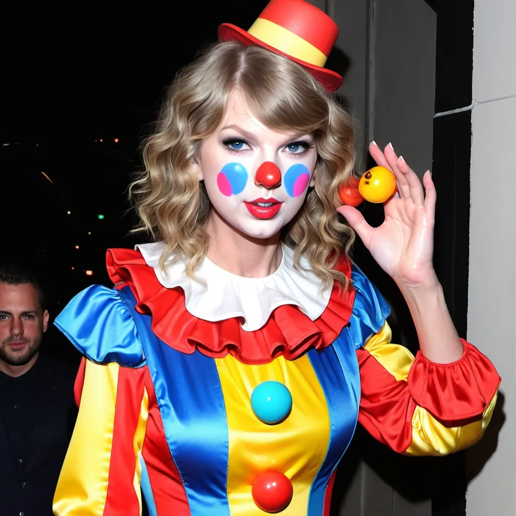 Prompt: Taylor Swift dressed as a clown for halloween