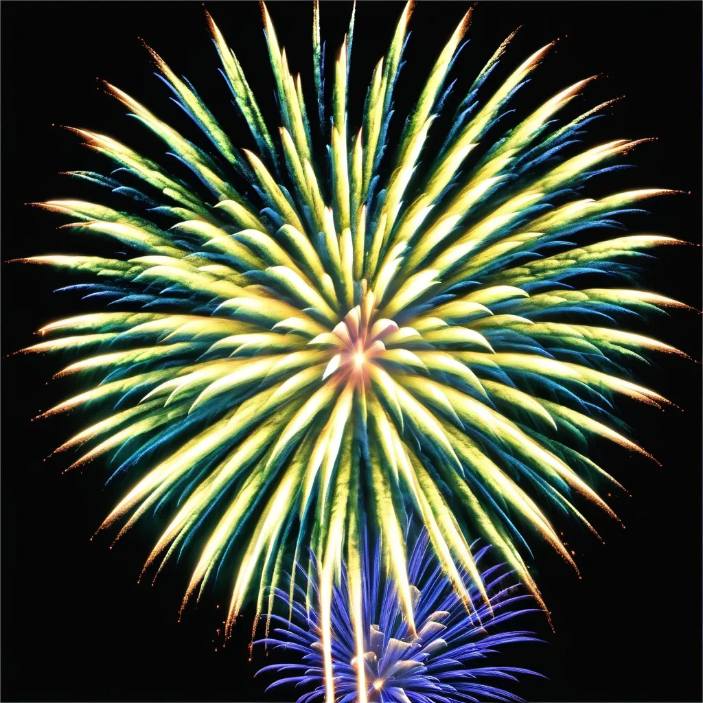 Prompt: A firework in yellow, blue and green