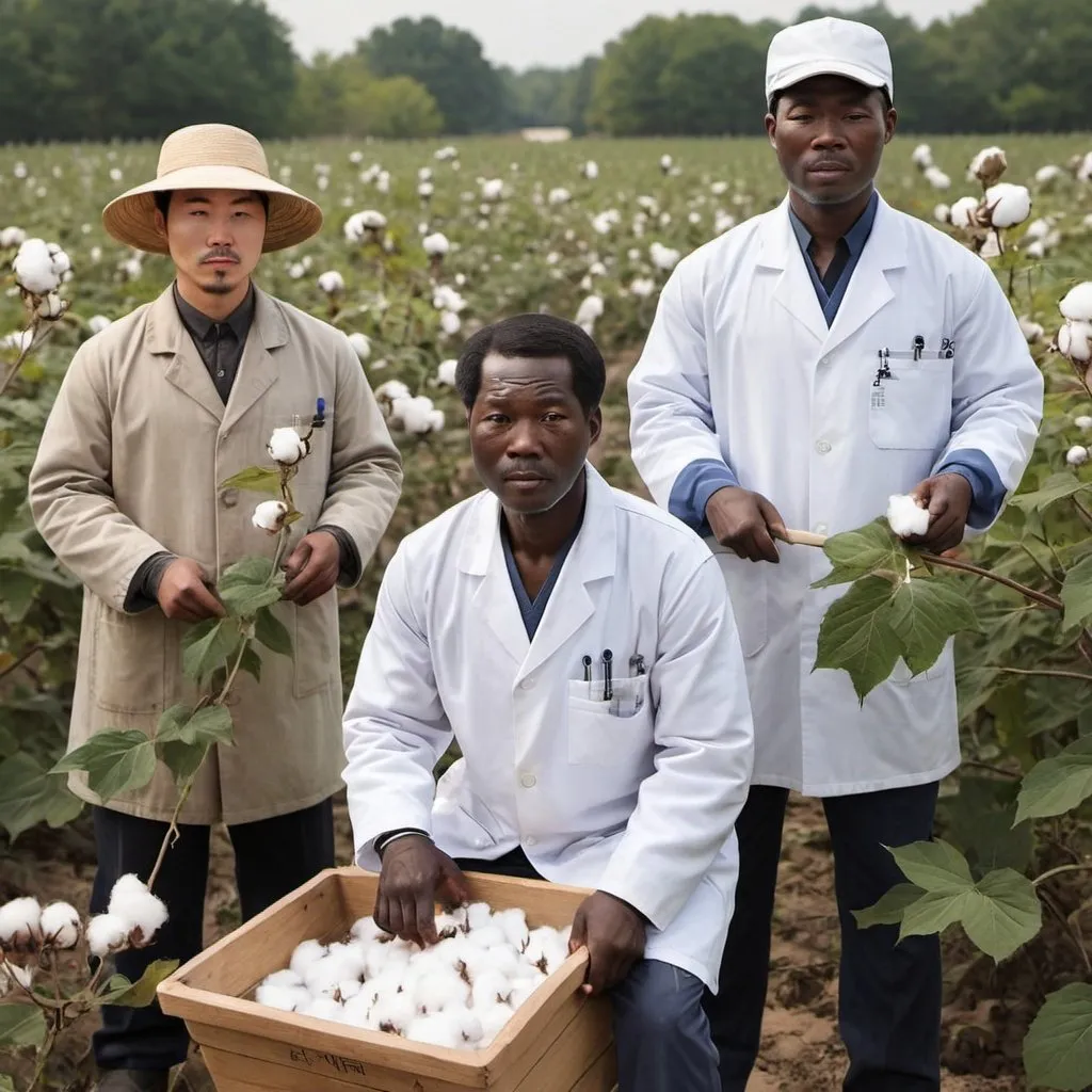 Prompt: many korean doctors who works as American black slaves who harvests cotton