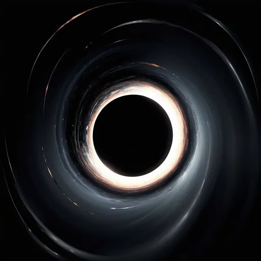 Prompt: 
Generate an artistic representation of the experience of entering and being inside a black hole. The scene begins with a distant view of the black hole, where its characteristic distortion of space-time is visible all around. As we approach, the intense gravity of the black hole distorts light and space around us, creating hypnotic and surreal visual effects. As we cross the event horizon, the light around us begins to bend more and more until we are finally engulfed by the darkness of the black hole. Inside the black hole, the scene should be entirely dark, with abstract elements representing the unknown and mysterious nature of the black hole's interior, where space and time warp in incomprehensible ways, creating a unique and intriguing sensory experience.