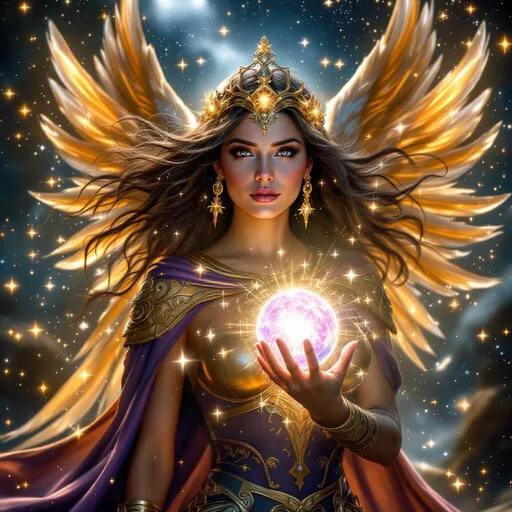 Prompt: Aunt planet universe is a super hero woman with abilities to heal with magical light from angels and spirits on the planet earth mythical and magical