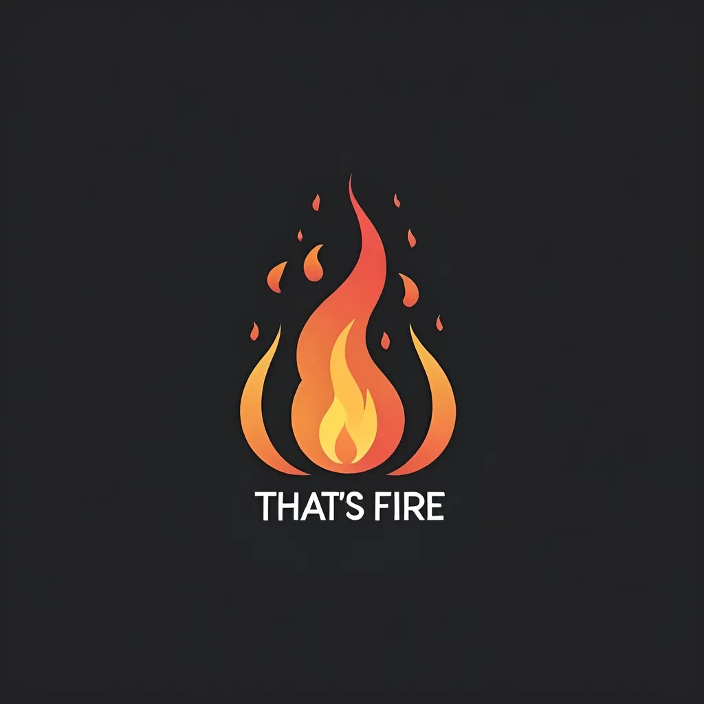 Prompt: a minimalist logo design, shows the phrase "that's fire" with transparent background in png format