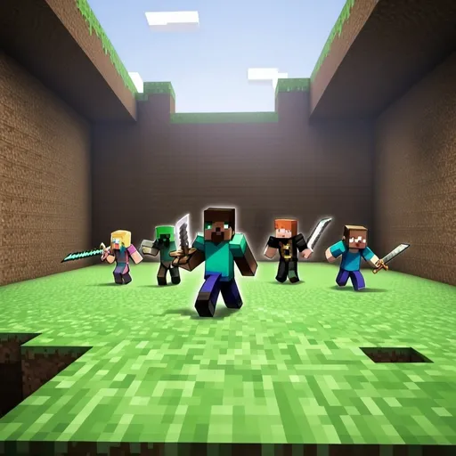 Prompt: batalla de espada con un fondo de minecraft