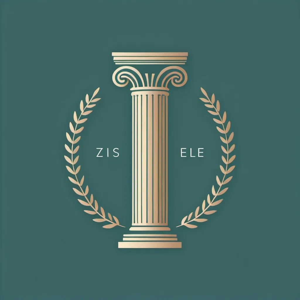 Prompt: a simple logo design, teal colors and a luxury sophisticated aesthetic, simple illustration of a greek column
