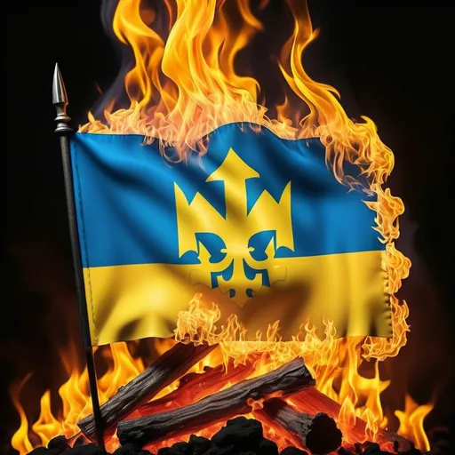 Prompt: flag of ukraine burning in hell
