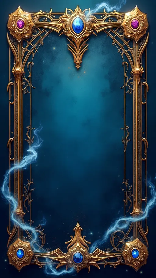Prompt: a magic card back design with metallic artifact elements and a metallic border