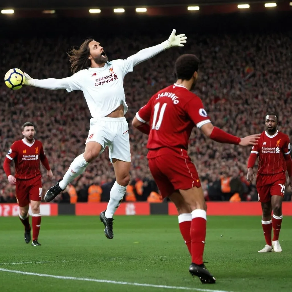 Prompt: jesus saving liverpool from conceding a goal