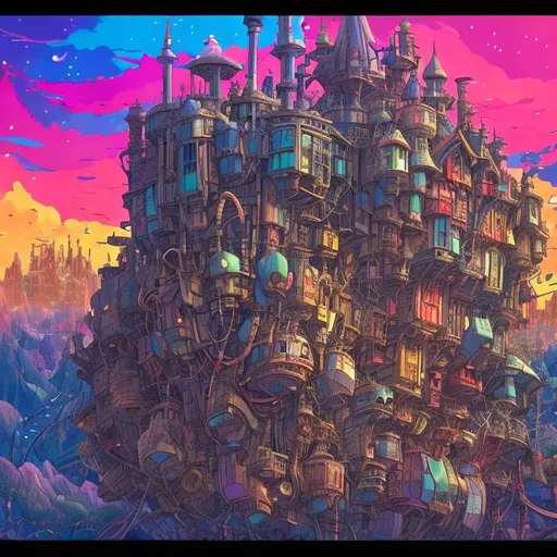 Prompt: -howl’s moving castle in Windsor Ontario with colorful background trending on artstation, 8 k, highly detailed and intricate width:704 height:384