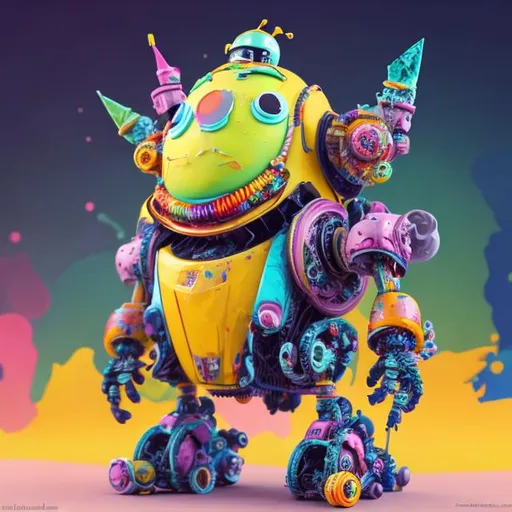 Prompt: 
BANANA CAKED  RECICLE ROBO with colorful background trending on artstation, 8 k, highly detailed and intricate width:704 height:384