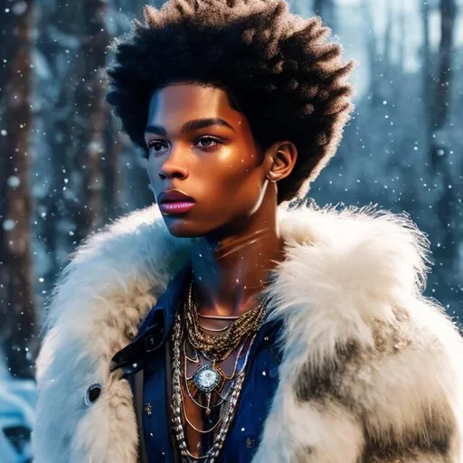 Prompt: whole body, realistic digital art, young afro american  male, with glossy skin,  wearing a clear see through bird Plague doctor mask, standing in the  frozen tundra, has snow white dreads on his head with an opal gloss, has snow white eyebrows with an opal gloss, has snow white lips with an opal gloss, wearing a snow vest with white fur, abbs exposed,  a white opal cosmic insignia glowing on face, using cosmic powers,  waist up,   light stubble, using powers , dark skin, handsome, beautiful cosmic eyes,  flying pose,a stunning Donato Giancola masterpiece in fantasy nouveau artstyle by Masayoshi Suto and Shigenori Soejima, neat and clear tangents full of negative space , ominous dramatic lighting with macabre somber shadows and highlights enhancing depth of perspective and 3D volumetric drawing , colorful vibrant painting in 