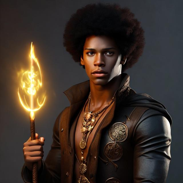 Prompt: portrait, realistic digital art, young male mage, casting spells, waist up, afro American, black hair, dreads, his hair is shorter on the sides, light stubble, two piece suit , dark skin, handsome