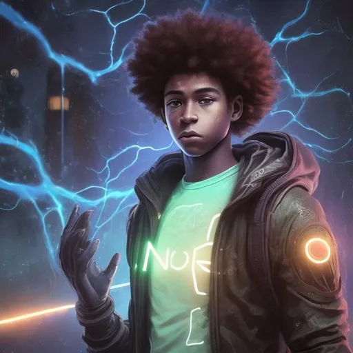 Prompt: <lora:NeuronalConnectionV2:0.75> , realistic shadows, depth of field, bokeh, <lora:add_detail_realistic:1>, 1 teenage, adult (Atlantean :0.7) afro american man, glowing eyes, dark brown wedge cut hair, <lora:GoodHands-beta2:0.8>, solo, from front, front view, (full body:0.6), (opened eyes:1.1), detailed background, detailed face, (<lora:kVoidEnergy-000001:0.5>, V0id3nergy, void theme:1.1) , eye tattoo, illusionist, psychic powers, awareness, mind control, hypnosis, enchantment, psychomancy, clairvoyance, mesmerizing, aura, mind portal, mind energy, magical blue psychic energy emanating, updraft, magic in background, ethereal atmosphere,