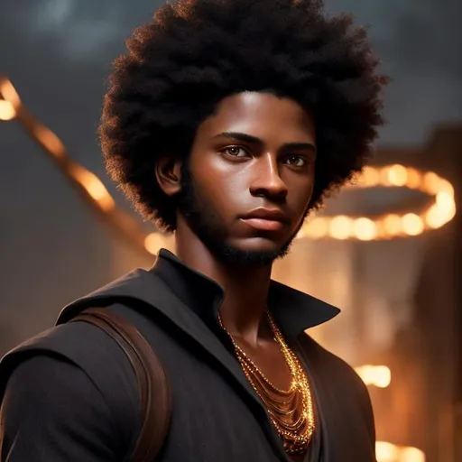 Prompt: portrait, realistic digital art, young male mage, casting spells, waist up, afro American, black hair, dreads, his hair is shorter on the sides, light stubble, two piece suit , dark skin, handsome, beautiful glowing eyes, 