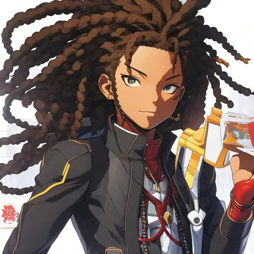 Prompt: black young male with dreads, hansome, beard stub, art style by
Masayoshi Suto and Shigenori Soejima, persona 5 art style,