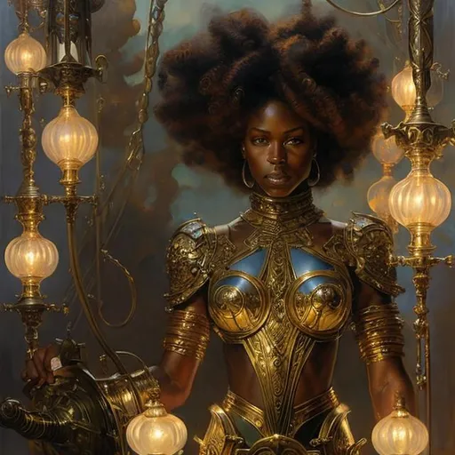 Prompt: afro american,  star pirate, stunning Donato Giancola masterpiece in fantasy nouveau artstyle by Anders Zorn and Joseph Christian Leyendecker , neat and clear tangents full of negative space , ominous dramatic lighting with macabre
