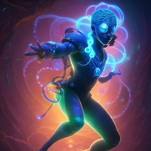 Prompt: whole body, realistic digital art, young male Atlantean, floating in the deep sea wearing cobalt and tech pirate, a cosmic insignia glowing on face, using cosmic powers,  waist up, flying, afro American, hair is made from a neon jelly fish, light stubble, using powers , dark skin, handsome, beautiful cosmic eyes,  flying pose,a stunning Donato Giancola masterpiece in fantasy nouveau artstyle by Anders Zorn and Joseph Christian Leyendecker , neat and clear tangents full of negative space , ominous dramatic lighting with macabre somber shadows and highlights enhancing depth of perspective and 3D volumetric drawing , colorful vibrant painting in HDR with shiny shimmering reflections and intricate detailed ambient occlusion