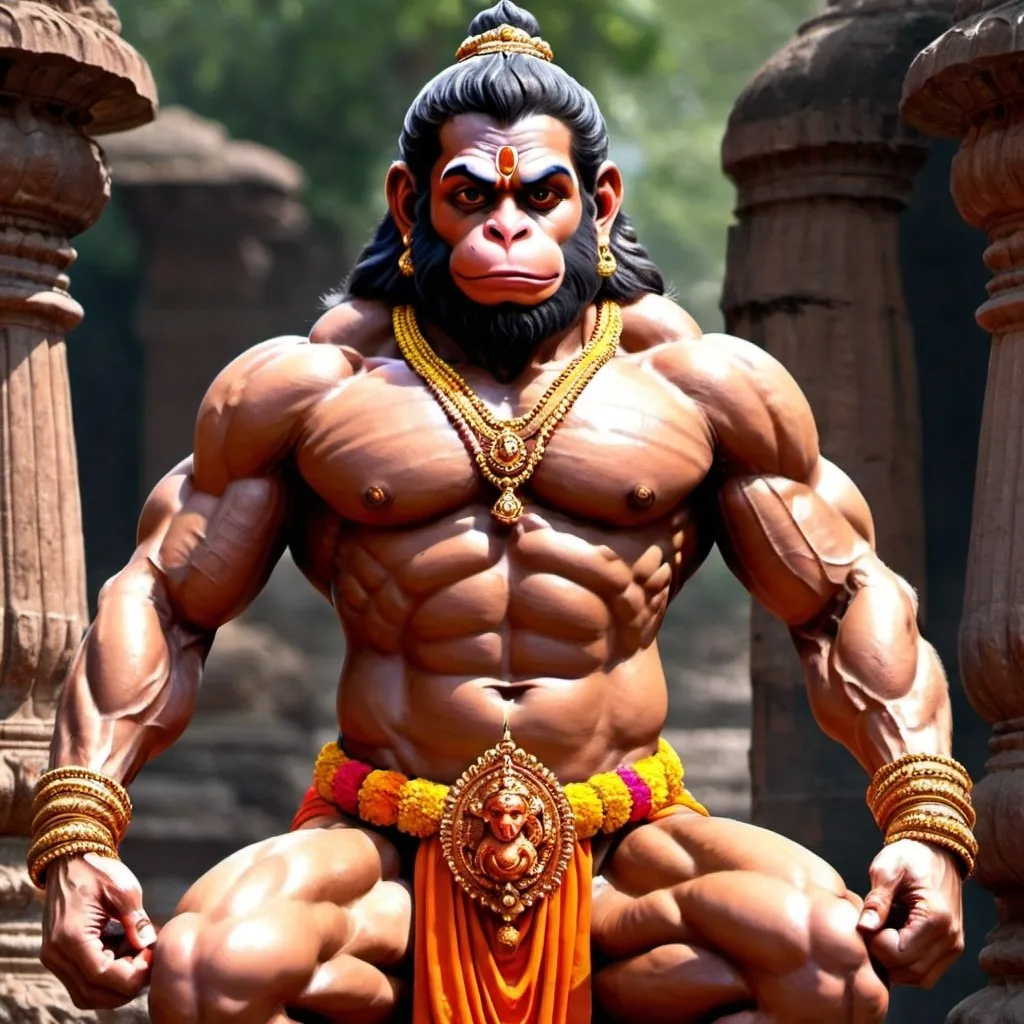 Prompt: Lord Hanuman with muscle look