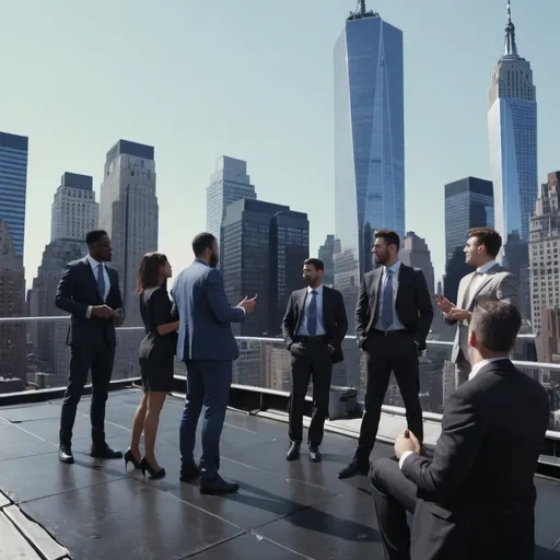 Prompt: New york city, business peaople on roof 4K
