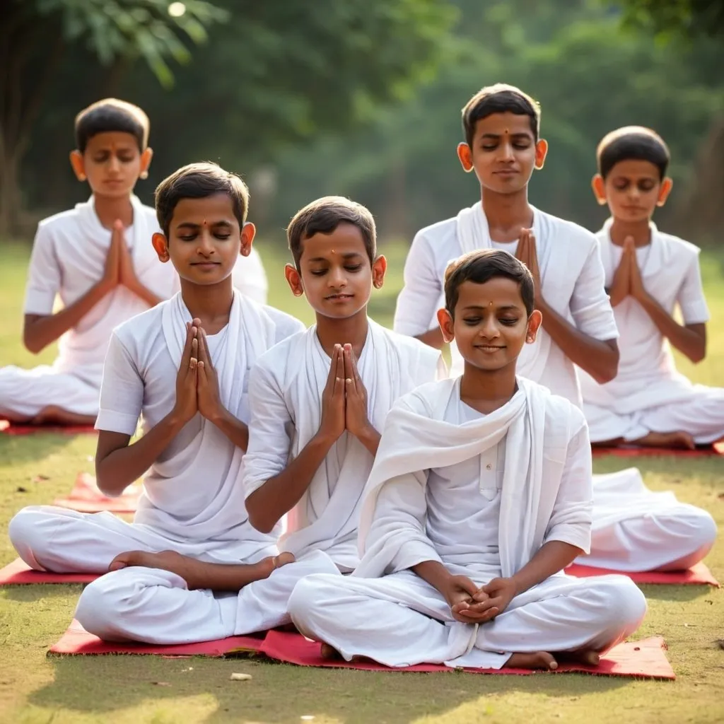 Prompt: jain boys doing samayik