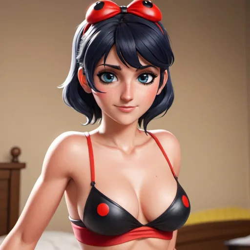 Prompt: marinette ladybug anime,nice body, with out clothes, full body, hot, hand on tit