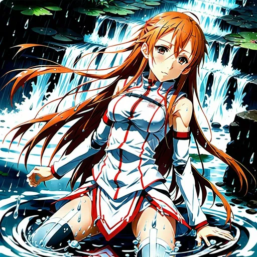 Prompt: Anime illustration of Asuna, full body, wet body, dead
