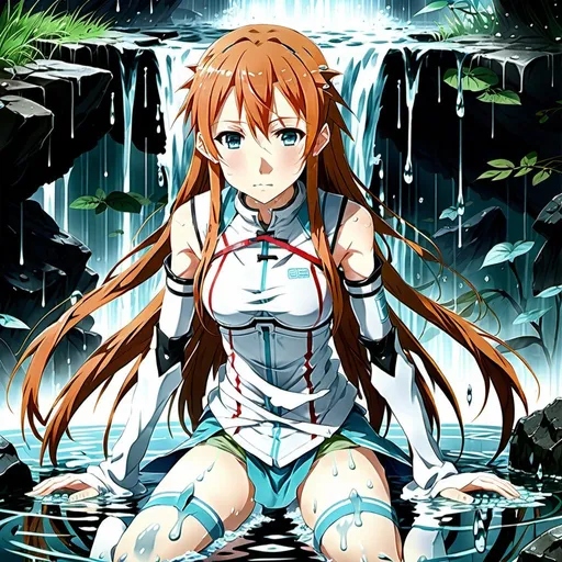 Prompt: Anime illustration of Asuna, full body, wet body, dead