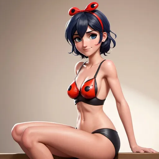 Prompt: marinette ladybug anime,nice body, with out clothes, full body, hot, hand on tit
