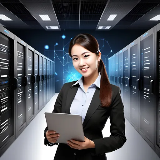 Prompt: Hãy giúp tôi tạo 1 thiết kế cho tin tuyển dụng vị trí: DATA CENTER OPERATION CENTER ADMIN (FPT TELECOM) – CONQUER CHALLENGES, SHINE WITH PASSION!
1. Ý tưởng tổng quan:
•	Chủ đề: "Kết nối công nghệ - Phát triển sự nghiệp".
•	Phong cách: Hiện đại, chuyên nghiệp, năng động, trẻ trung (phù hợp với văn hóa FPT Telecom).
•	Màu sắc: Sử dụng màu sắc chủ đạo của FPT Telecom (ví dụ: xanh dương, cam) kết hợp với màu trắng hoặc xám để tạo sự cân bằng và dễ nhìn.
•	Hình ảnh: Sử dụng hình ảnh liên quan đến công nghệ (ví dụ: data center, server, màn hình máy tính), hình ảnh nữ nhân viên Lễ Tân.
•	Chữ viết: Phông chữ dễ đọc, rõ ràng, ưu tiên các phông chữ hiện đại, mạnh mẽ.
•	Bố cục: Bố cục hài hòa, phân chia rõ ràng các phần thông tin quan trọng, đảm bảo tính thẩm mỹ và dễ tiếp cận.
2. Chi tiết các yếu tố trong hình ảnh:
•	Logo FPT Telecom: Đặt logo ở vị trí dễ thấy, thường là góc trên cùng bên trái hoặc phải.
•	Tiêu đề: Sử dụng font chữ lớn, đậm, nổi bật để thu hút sự chú ý. Ví dụ: "Tuyển dụng Admin Trung Tâm Vận Hành Data Center" hoặc "Data Center Admin – Join FPT Telecom".
•	Hình ảnh chính:
o	Hình ảnh một phần data center (ví dụ: dãy tủ rack, máy chủ), nữ nhân viên lễ tân, có thể làm mờ hoặc hiệu ứng bokeh để làm nổi bật thông tin bên trên.
•	Thông tin nổi bật:
o	Vị trí tuyển dụng: "Admin Trung Tâm Vận Hành Data Center" (có thể làm nổi bật hơn bằng cách in đậm hoặc màu sắc khác).
o	Yêu cầu: Có thể tóm tắt ngắn gọn 2-3 yêu cầu quan trọng nhất (ví dụ: "Tiếng Anh tốt", "Kinh nghiệm Admin", "Năng động").
o	Quyền lợi: Có thể đề cập ngắn gọn 1-2 quyền lợi hấp dẫn (ví dụ: "Lương cạnh tranh", "Môi trường chuyên nghiệp").
•	Thông tin liên hệ: Email DungLNT@fpt.com
•	Background: Sử dụng background đơn giản, có thể là màu trơn, texture nhẹ hoặc ảnh mờ để không làm rối hình ảnh.