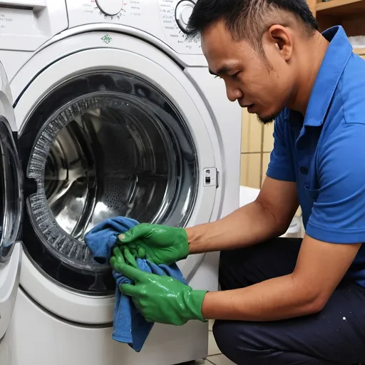 Prompt: malay man repair washing machine