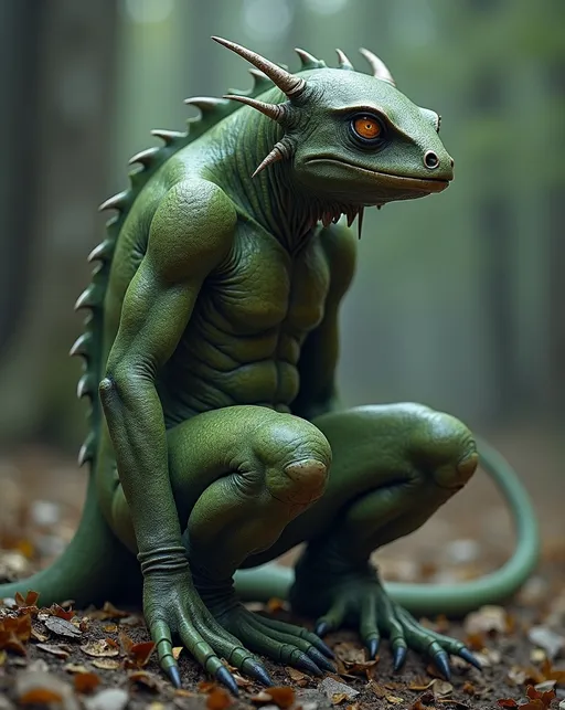 Prompt: Drak – (German) elf partly shapeshifted into a lizard. Likely represents the Hazel Worm as the protective spirit motif in German culture. A French version called a Drac is said to be a type of Lutin or French elf.
Draugar – Undead creatures that guard their burial mounds.