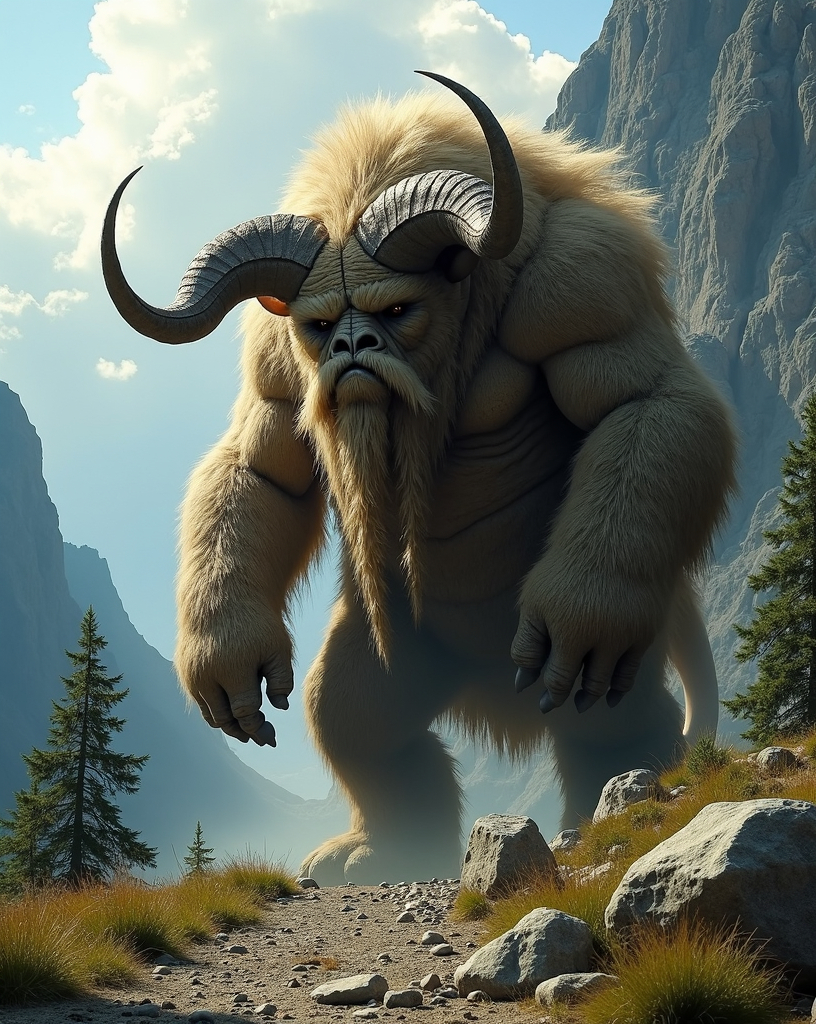 Prompt: Tschäggättä - (Alps) race of hairy monsters that allegedly descend from the arrival of Celts to the region, thousands of years ago