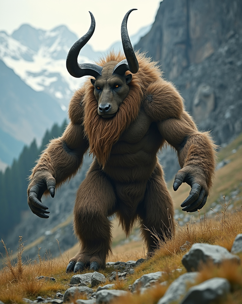 Prompt: Tschäggättä - (Alps) race of hairy monsters that allegedly descend from the arrival of Celts to the region, thousands of years ago