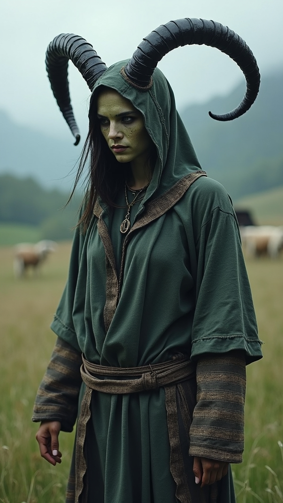 Prompt: Ala – Female demon that brings bad weather to farms in Balkan folklore.