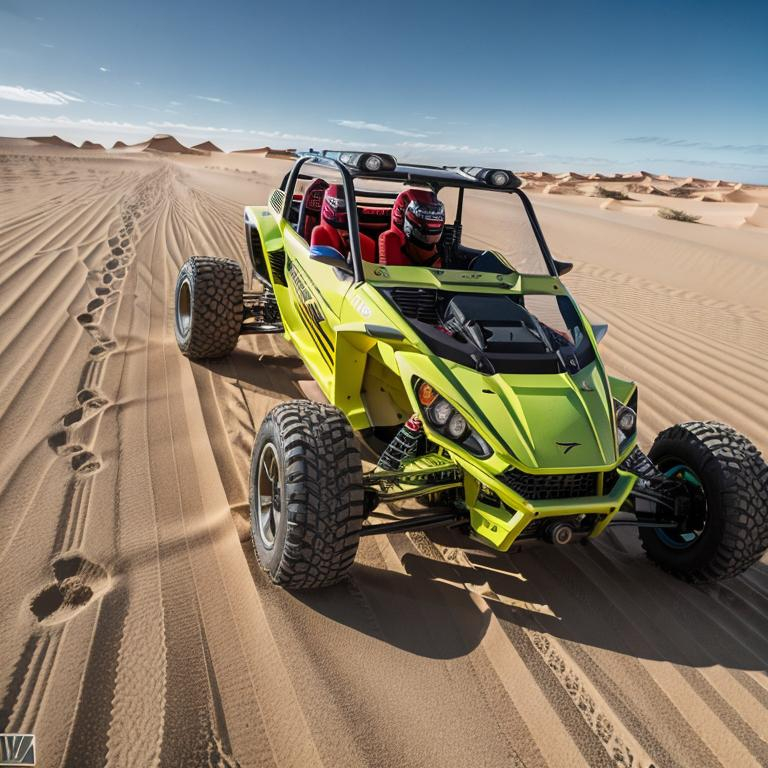 Prompt: create a symmetrically correct race drone that looks like a dune buggy race, split image same vehicle, follow the prompt 