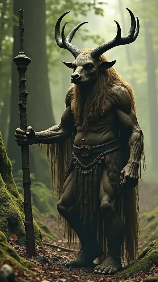 Prompt: Basajaun, Basandere – (Basque) hairy woodland spirit
