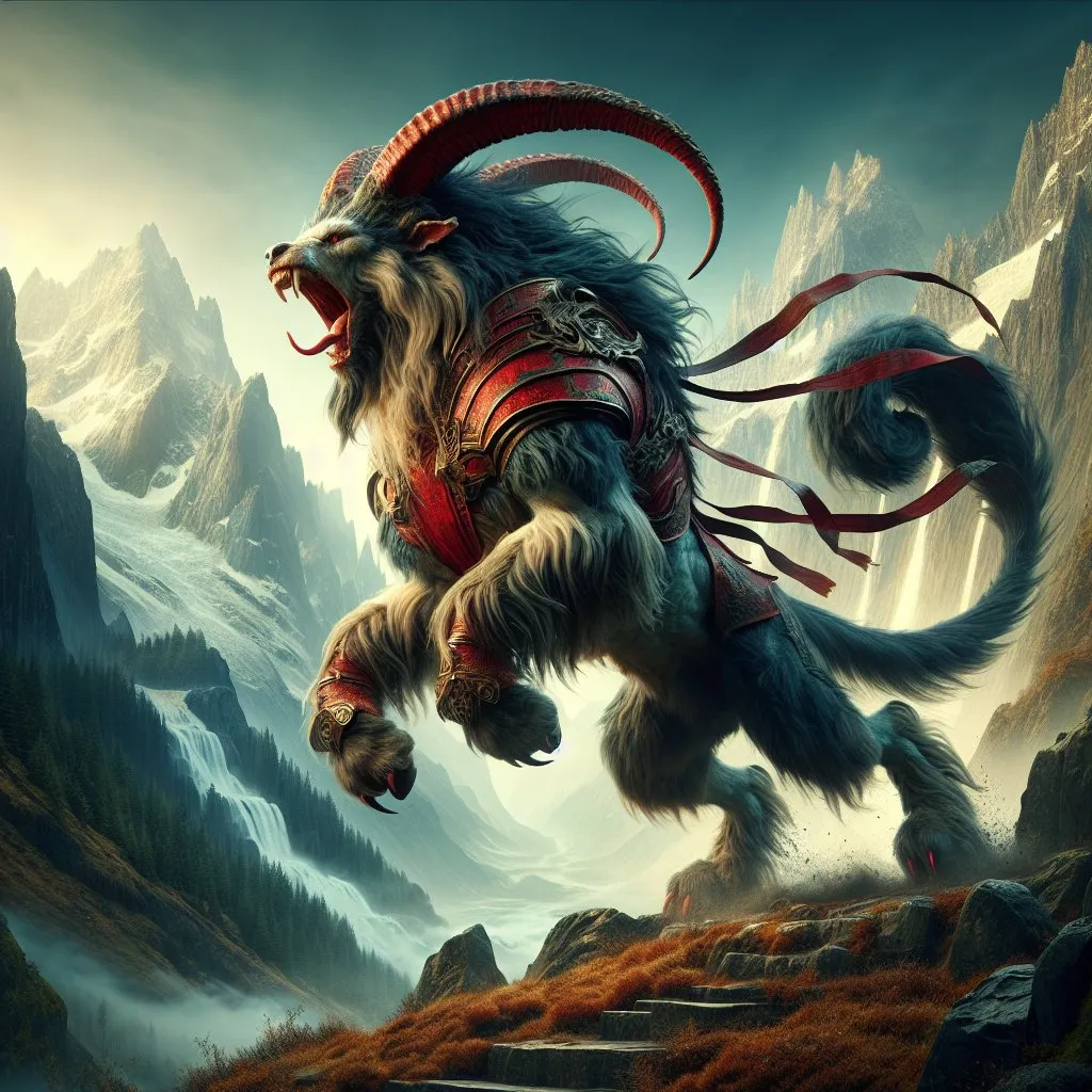 Prompt: Realistic Full-body Ram bull bear beast with a red saddle guarding a territory and roaring, detailed rocky mountain background, high fantasy, digital rendering, very detailed, perfect picture, professional quality, fantasy art, concept art, detailed digital rendering, detailed ram bull bear beast, 8k highres, professional, perfect lighting, trending 