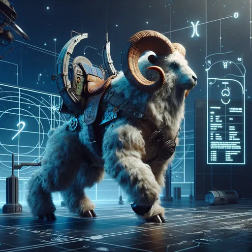 Prompt: Realistic Full-body Ram bear bull beast with a saddle guarding a territory, detailed background, Aries symbols, afrofuturism, high fantasy, digital rendering, very detailed, perfect picture, professional quality, fantasy art, concept art, Aries themed background, detailed digital rendering, detailed afrofuturism, detailed ram bull bear beast, highres, professional, perfect lighting