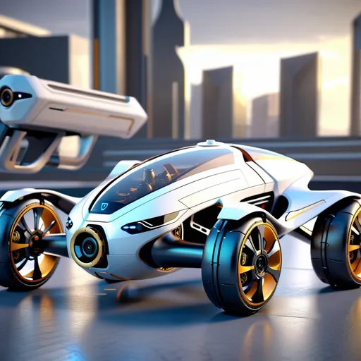 Prompt: Create a 3d drafting schematic, details drawing plans, for a futuristic drone car, the drone car wheels are the propellers, Perfect detail, perfect symmetry , perfect composition, beautiful detailed, intricate insanely detailed, octane render trending on art-station, 8k artistic rendering, concept art, soft natural volumetric, masterpiece, follow prompts 