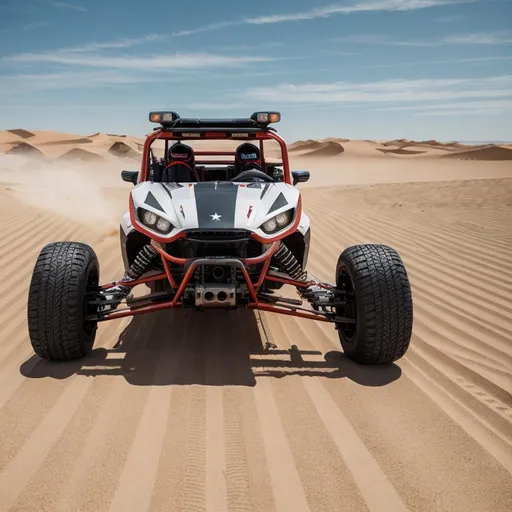 Prompt: create a symmetrically correct race drone that looks like a dune buggy race, split image same vehicle, follow the prompt 