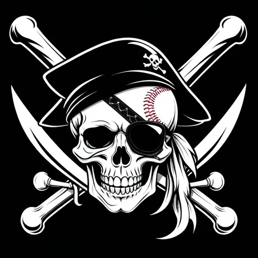 Prompt: a scary 
black white pirate flag with baseball theme

