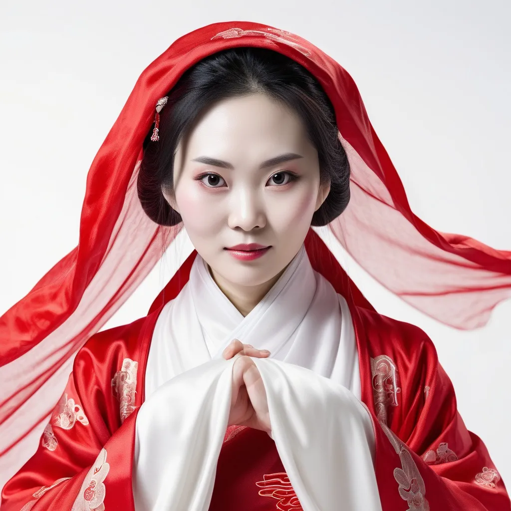 Prompt: Chinese ghost wife ,red cloth , white background