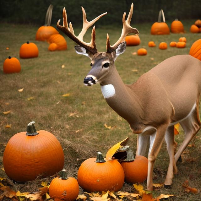 Prompt: deer eating pumpkins
