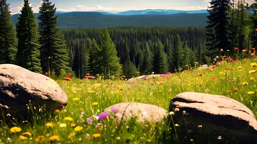 Prompt: Bohemian forest with rocks and meadow. Realistic display