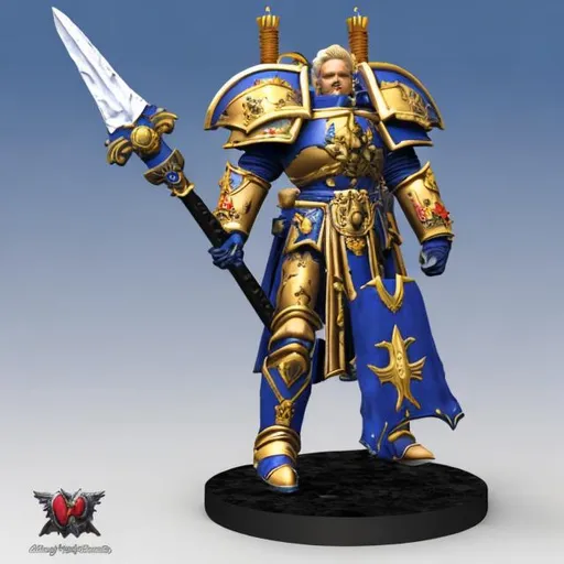 Prompt: stl model of roboute guilliman posing in his armor and with his weapon in 3d


