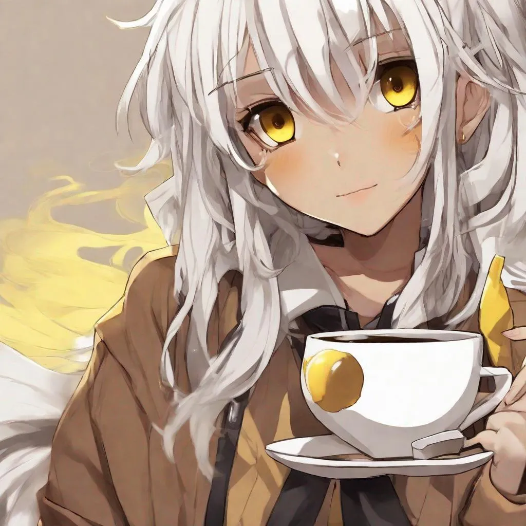 Prompt: Anime girl
Yellow eyes
Coffee Brown skin
White hair