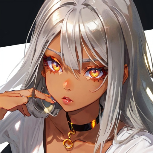 Prompt: Girl
Wild silver hair
Choker
Golden eyes
Brown skin