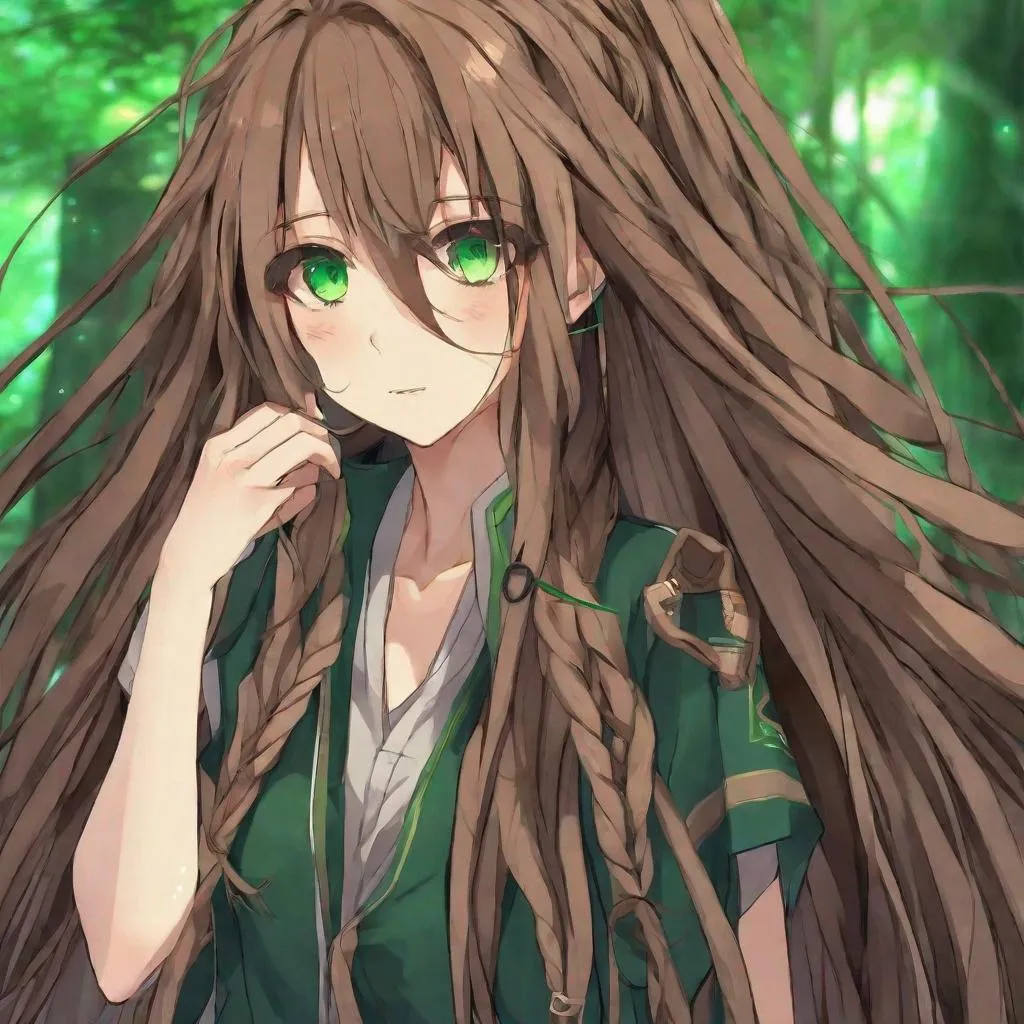 Anime girl Long dreadlocks Emerald eyes Brown hair