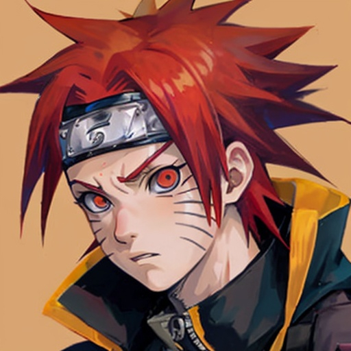 Prompt: Naruto with red hair

