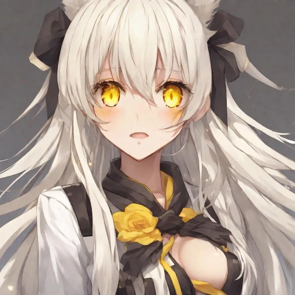 Anime girl Yellow eyes Light brown skin White hair